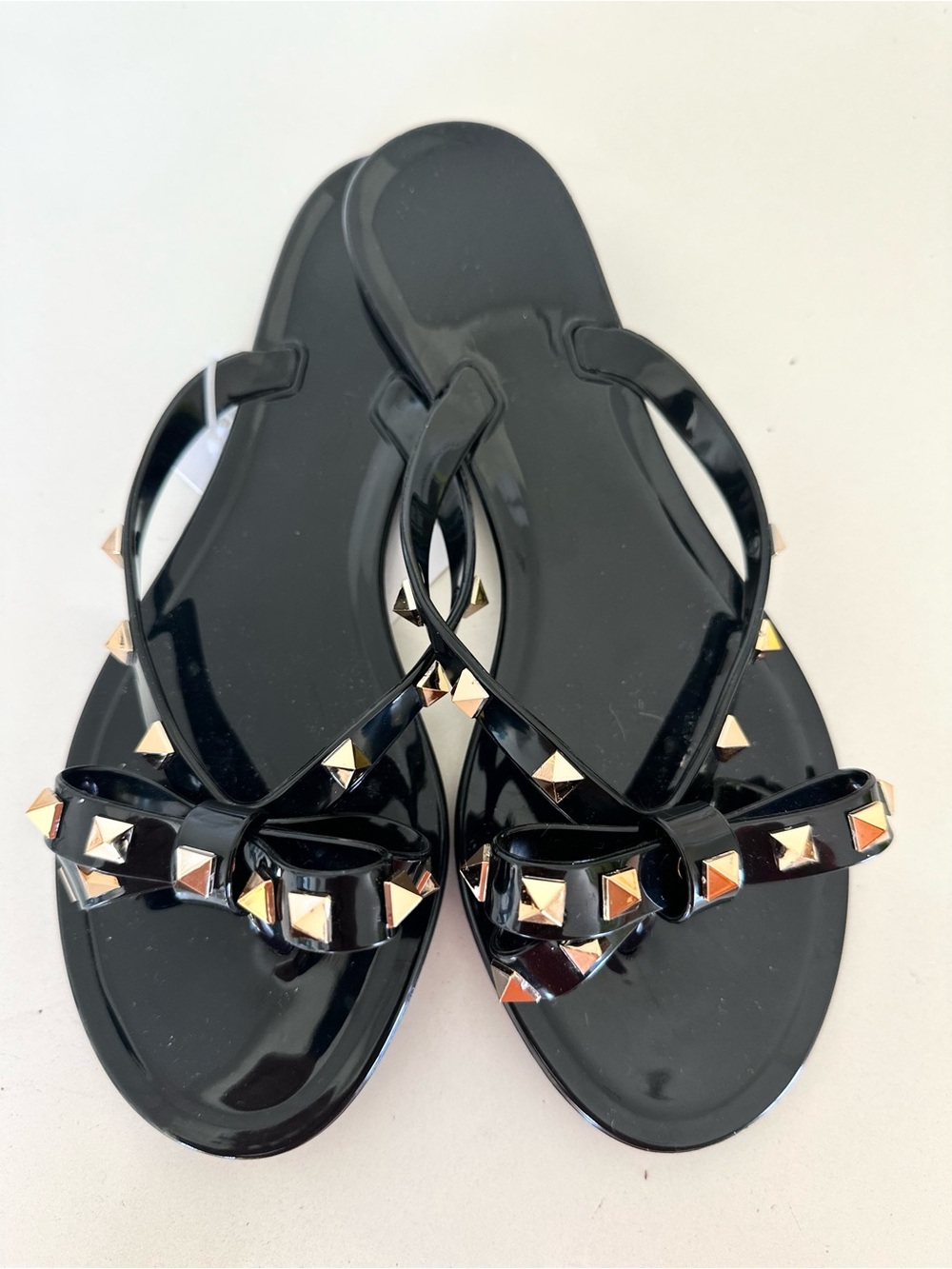 Women's Black Studded Bow Jelly Sandals